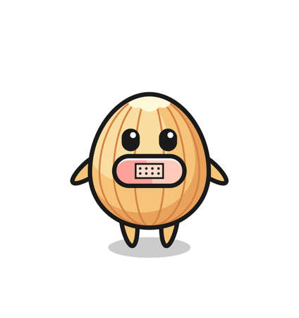 Cartoon Illustration of almond with tape on mouth , cute designのイラスト素材