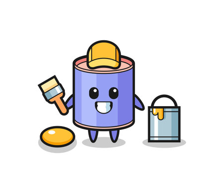 Character Illustration of cylinder piggy bank as a painter , cute designのイラスト素材