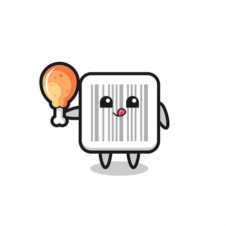 barcode cute mascot is eating a fried chicken , cute designのイラスト素材