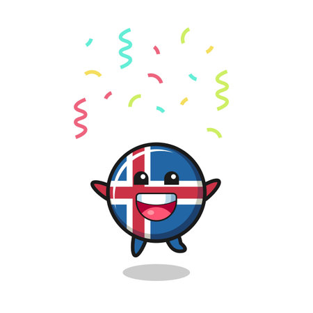 happy iceland flag mascot jumping for congratulation with colour confetti , cute designのイラスト素材