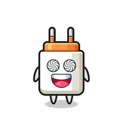 cute power adapter character with hypnotized eyes , cute designのイラスト素材