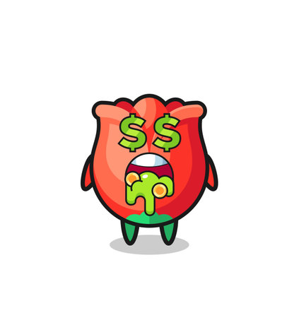rose character with an expression of crazy about money , cute designのイラスト素材