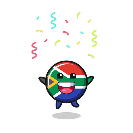 happy south africa flag mascot jumping for congratulation with colour confetti , cute designのイラスト素材