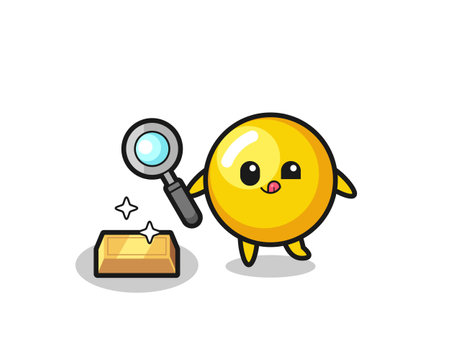 egg yolk character is checking the authenticity of the gold bullion , cute designのイラスト素材