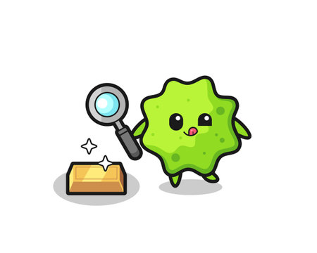 splat character is checking the authenticity of the gold bullion , cute designのイラスト素材