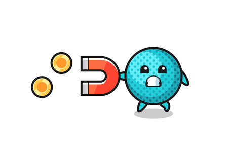 the character of spiky ball hold a magnet to catch the gold coins , cute designのイラスト素材