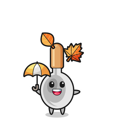 cartoon of the cute cooking spoon holding an umbrella in autumn , cute designのイラスト素材