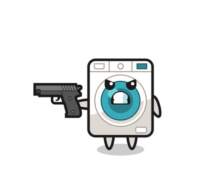 the cute washing machine character shoot with a gun , cute designのイラスト素材