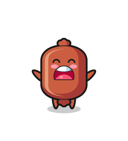 cute sausage mascot with a yawn expression , cute designのイラスト素材