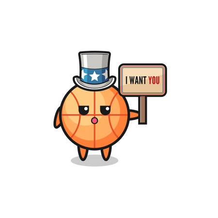basketball cartoon as uncle Sam holding the banner I want you , cute designのイラスト素材