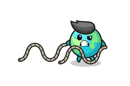 illustration of earth doing battle rope workout , cute designのイラスト素材