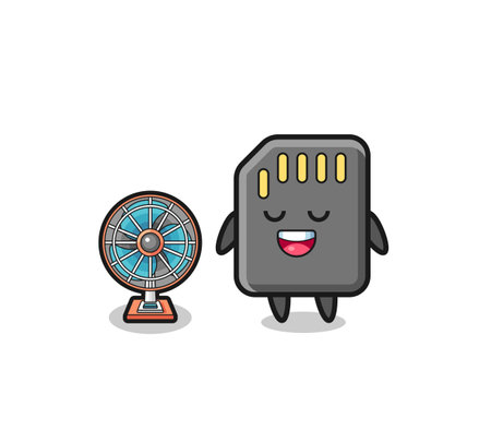 cute memory card is standing in front of the fan , cute designのイラスト素材