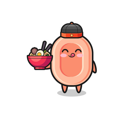 soap as Chinese chef mascot holding a noodle bowl , cute designのイラスト素材
