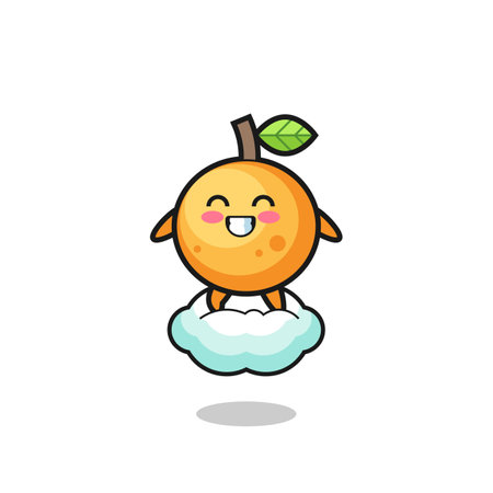 cute orange fruit illustration riding a floating cloud , cute designのイラスト素材