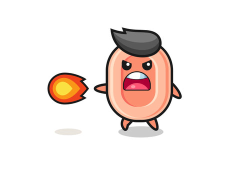 cute soap mascot is shooting fire power , cute designのイラスト素材