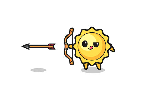 illustration of sun character doing archery , cute designのイラスト素材