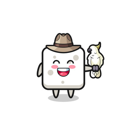 sugar cube zookeeper mascot with a parrot , cute designのイラスト素材