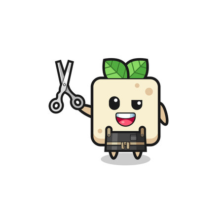 tofu character as barbershop mascot , cute designのイラスト素材