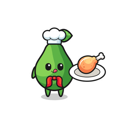 avocado fried chicken chef cartoon character , cute designのイラスト素材