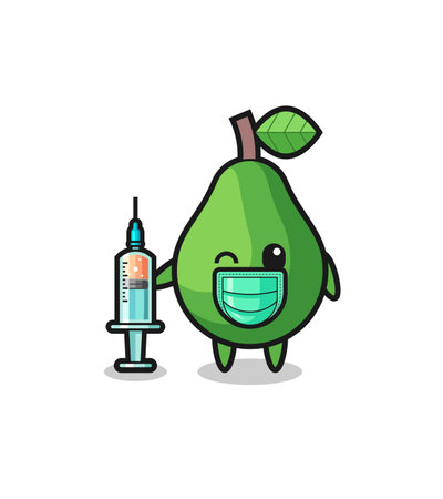 avocado mascot as vaccinator , cute designのイラスト素材