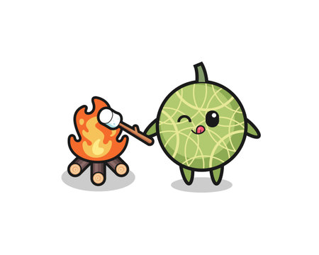 melon character is burning marshmallow , cute designのイラスト素材