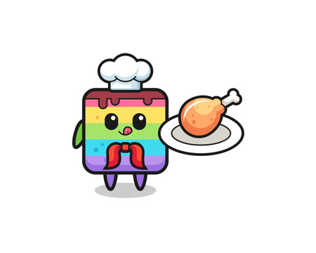 rainbow cake fried chicken chef cartoon character , cute designのイラスト素材