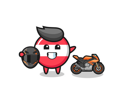 cute austria flag cartoon as a motorcycle racer , cute designのイラスト素材