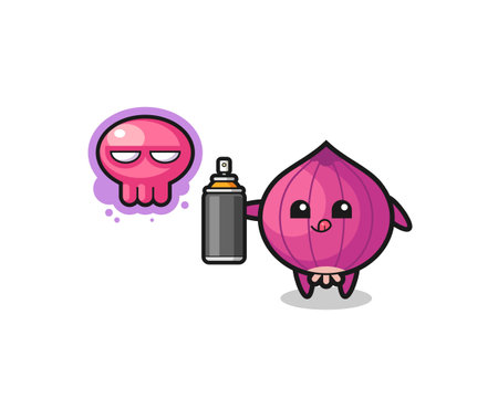 onion cartoon make a graffiti with a spray paint , cute designのイラスト素材
