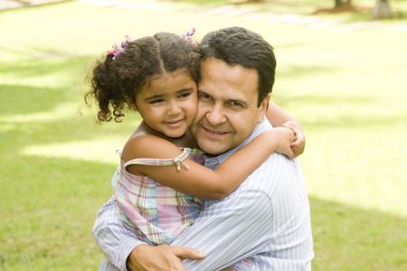 Portrait of family, dad and daughter playing at homeの写真素材