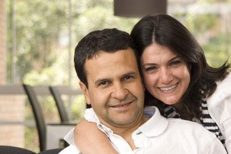 Loving Couple Having Fun Indoorの写真素材