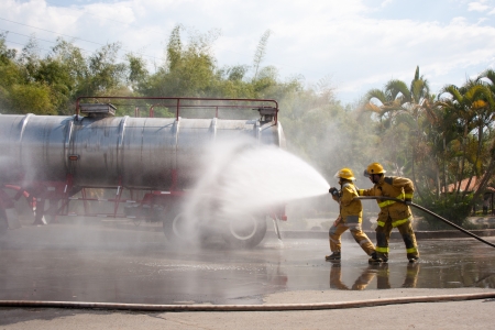 Firefighter fighting For A Fire Attack, During A Training Exercise