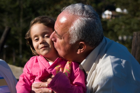 Happy Grandfather and grandchild, Enjoying At The Parkの写真素材