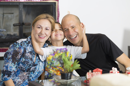 Portrait of family, Happy Family enjoying at homeの写真素材