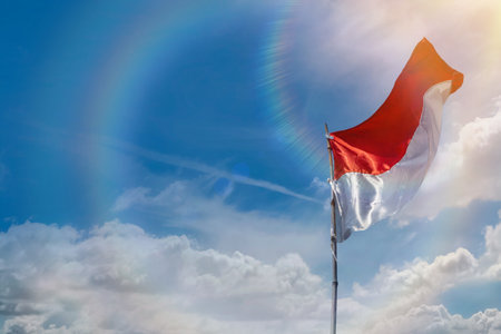 indonesia flags under blue sky independence day concept