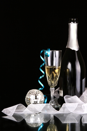 Image of New years eve celebration with glass of champagneの写真素材