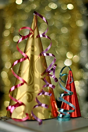 Image of New years eve celebration with hats in year 2018の写真素材