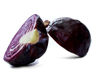 Red Cabbage isolated on white background. Clipping path included.の写真素材
