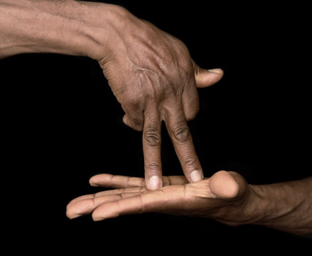 sign language with hand gestures  speaking body language with people on black background stock image stock photoの写真素材