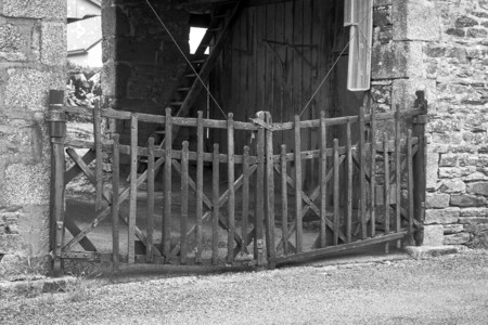 Old wooden fence black and white.の写真素材