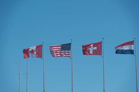 Flags fluttering in the wind.