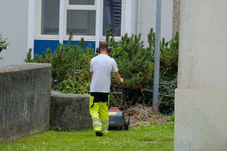 Man mowing the lawn.の写真素材