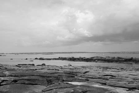 Coastline landscape in black and white.の写真素材