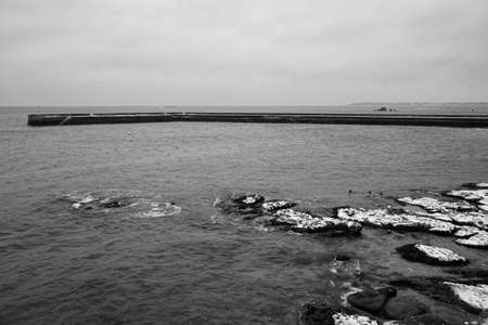 Snow and protective dike.の写真素材