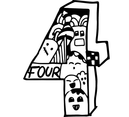 hand drawn number doodle of illustrationのイラスト素材