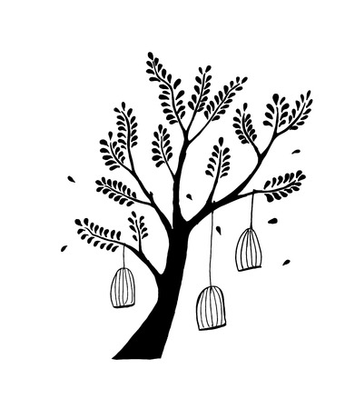 Set of tree doodles flowerのイラスト素材