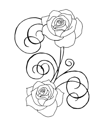 Line art flowers, roses and peoniesのイラスト素材
