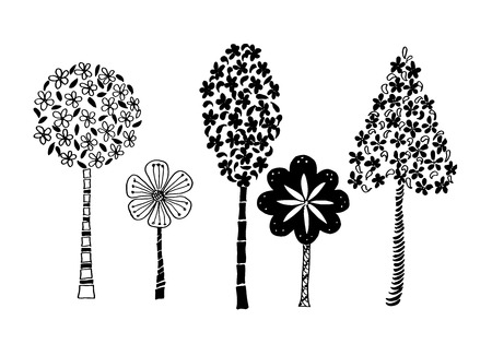 Set of tree doodles treeのイラスト素材