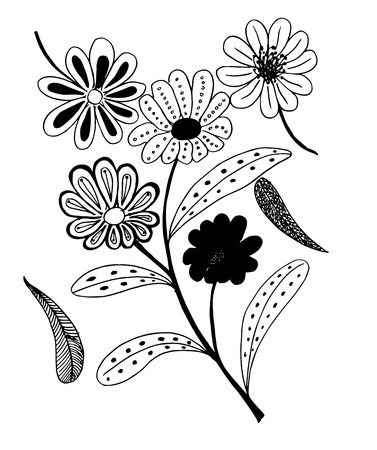 Line art flowers, roses and peoniesの写真素材