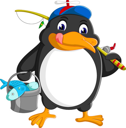 Penguin is fishing on the arctic iceのイラスト素材