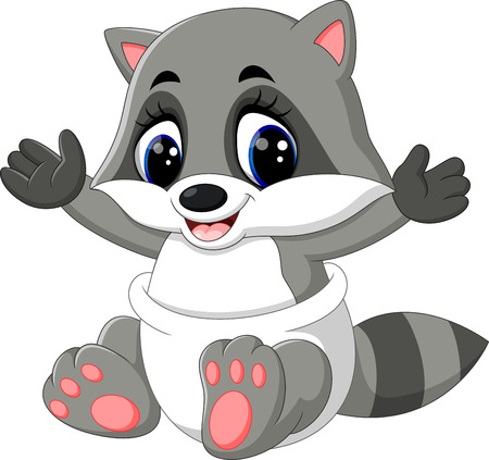 illustration of baby raccoon cartoonのイラスト素材